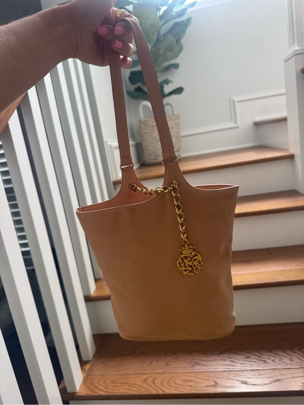 Vintage 1960s Dofan France Tan Leather Bucket Bag Charm